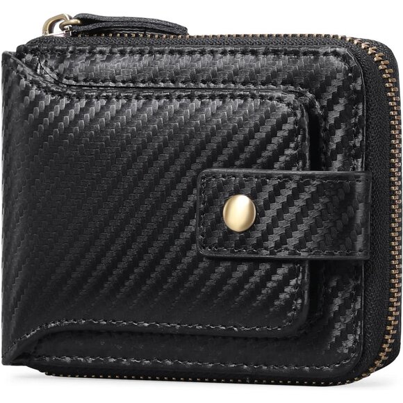 🆕Men's Black Leather Wallet RFID Blocking Zipper Coin Pocket ID Window Genuine - Picture 1 of 6